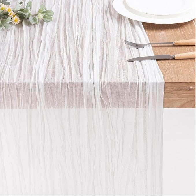 8 Pack 10Ft Cheesecloth Table Runner 35x120 inch White Boho Gauze Long Table - Image 7