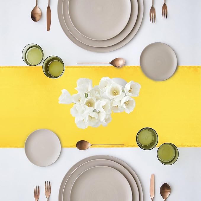 10 Pack Satin Table Runner 12 x 108 Inch Long Yellow Silk Table Runner - Image 6