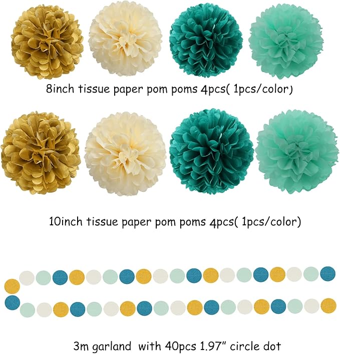 Teal-Blue Mint Beige-Gold Party Decorations - Image 2