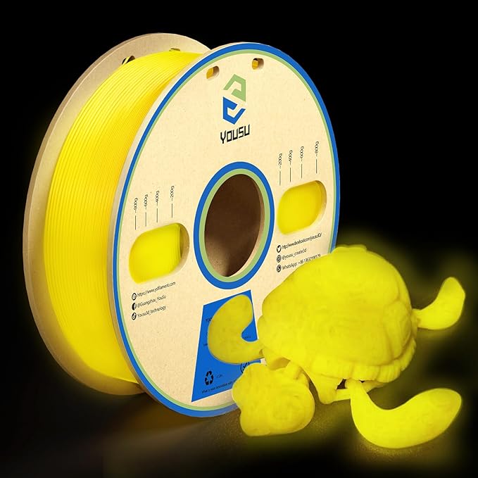 YOUSU 3D Printer Filament 1.75mm PLA Filament Glow in Dark PLA Filament Yellow by YOUSU