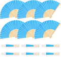 6 Pieces Blue Hand Held Bamboo Folding Fans Foldable Paper Fans Handheld by Bringsparkletoeverydaylife