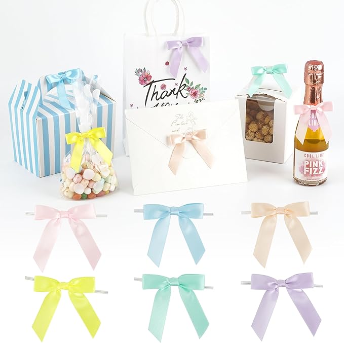 AIMUDI Pastel Bows 2.5" Satin Twist Tie Bows by AIMUDI