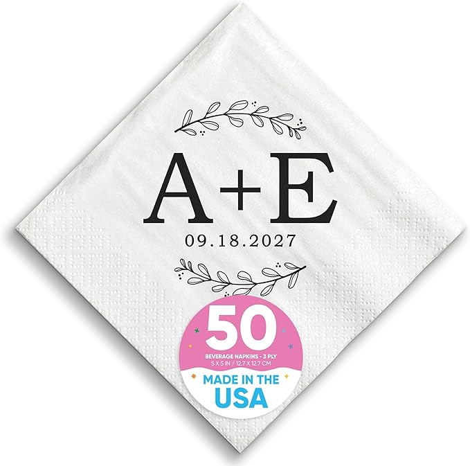 Big Dot of Happiness Personalized Rustic Leaves Monogram Wedding Napkins by BigDotofHappiness