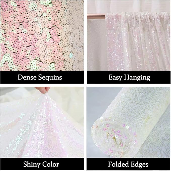 4FTx8FT Iridescent Sequin Backdrop Curtains 2 Panels Sparkly Background Drapes - Image 2