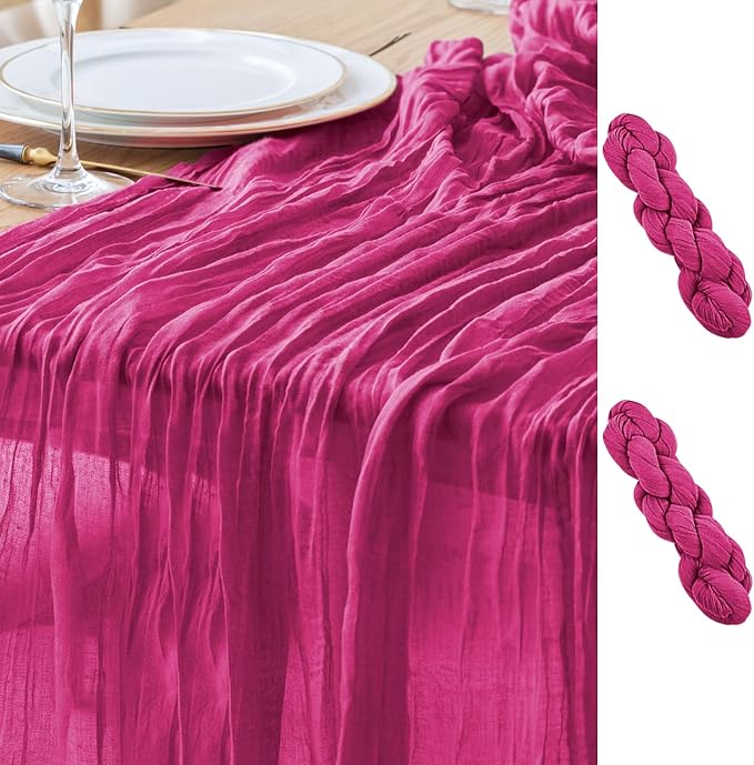 Asee'm 2pcs Cheesecloth Table Runner 120 Inches Long Fuchsia Boho Gauze Cheese by Aseem