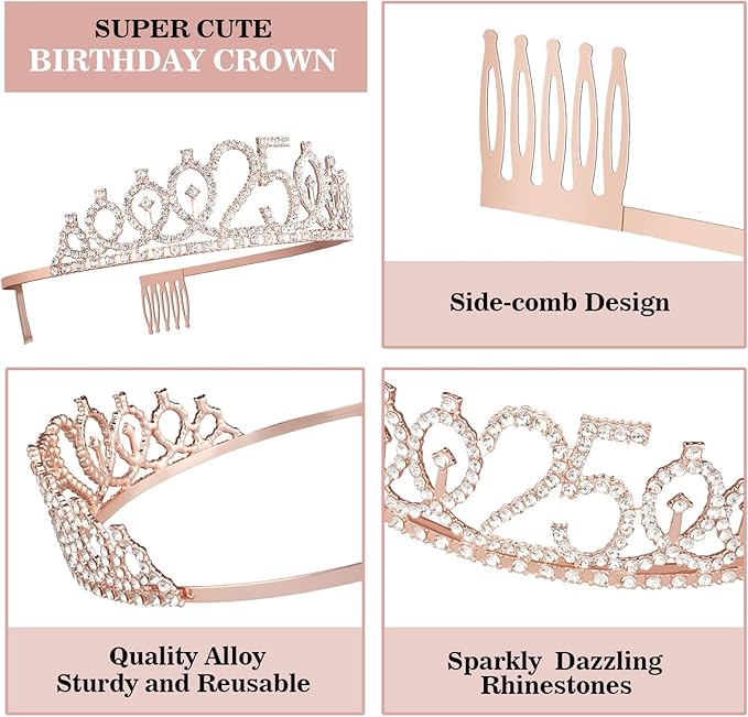 25th Birthday Decorations for Women Including Sash, Tiara/Crown, Numeral - Image 4