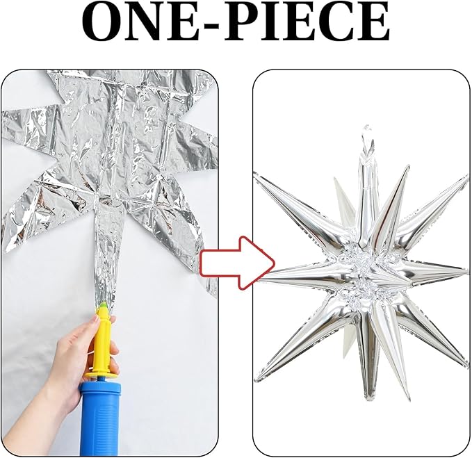 Silver Star Balloons 12pcs, 27/22 Inch Foil Star Explosion Balloons, Large - Image 3