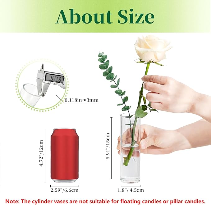 Hewory Cylinder Glass Bud Vases: Set of 24 Small Clear Skinny Single Flower Vase - Image 2