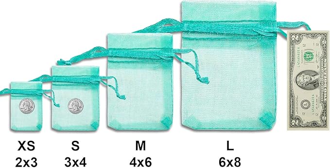 TheDisplayGuys 100-Pack 3x4 Teal Sheer Organza Gift Bags - Image 3