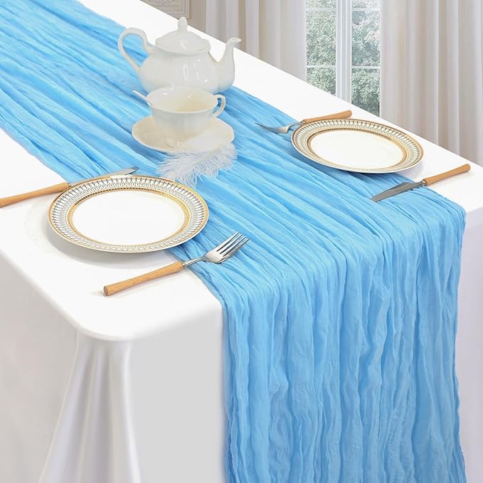 12 Pack Baby Blue Cheesecloth Table Runner 10ft Boho Gauze Fabric Cheese Cloth - Image 3