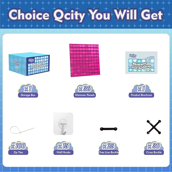 Qcity Hot Pink Shimmer Wall Backdrop 36PCS, Square Sequin Glitter Backdrop Panel - Image 2