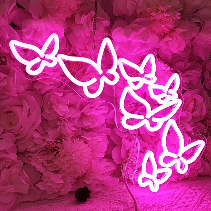 SYLHOME Pink Butterfly Led Neon Light Sign Girls Bedroom Kids Room Beauty - Image 4