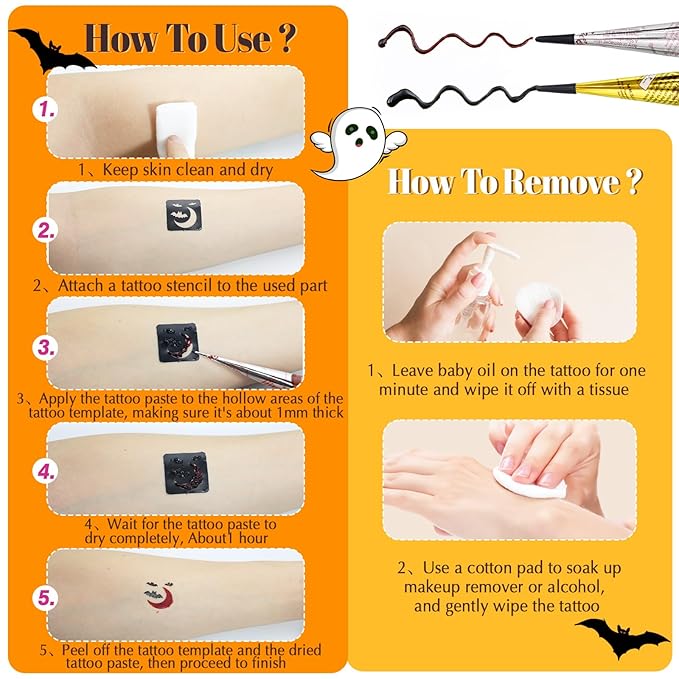 Halloween Temporary Tattoos Stencils Kit, Temporary Tattoos Kit - Image 6