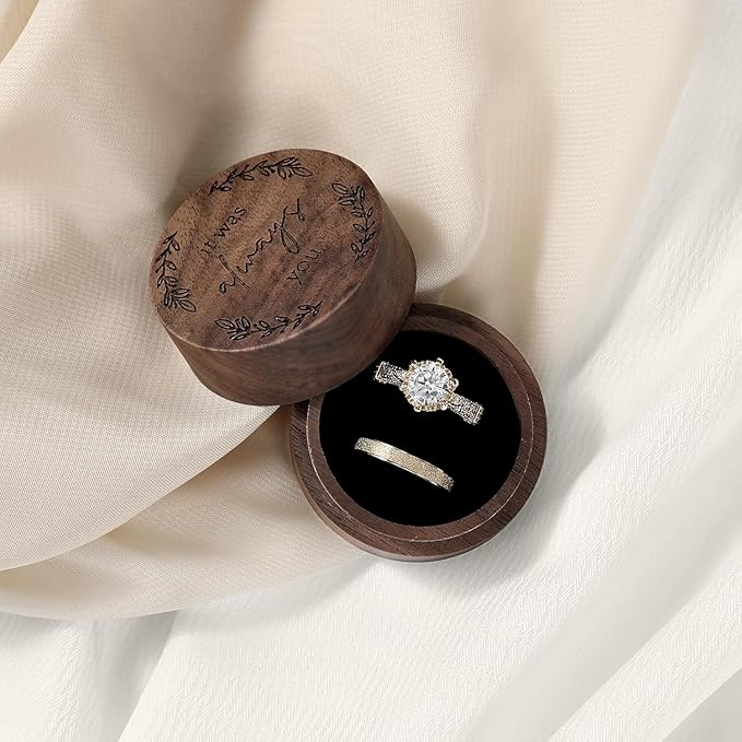Ring Box, Wooden Ring Box for Wedding Ceremony Ring Bearer Box, Engagement Ring - Image 2