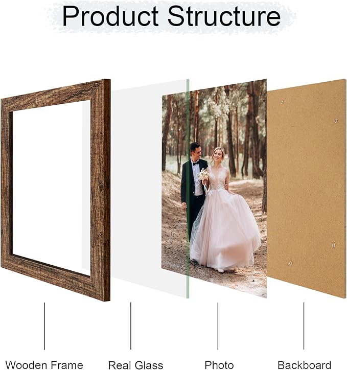 8x10 Picture Frame Set of 4, High Definition Glass Brown Frame, 8 x 10 Wood - Image 3