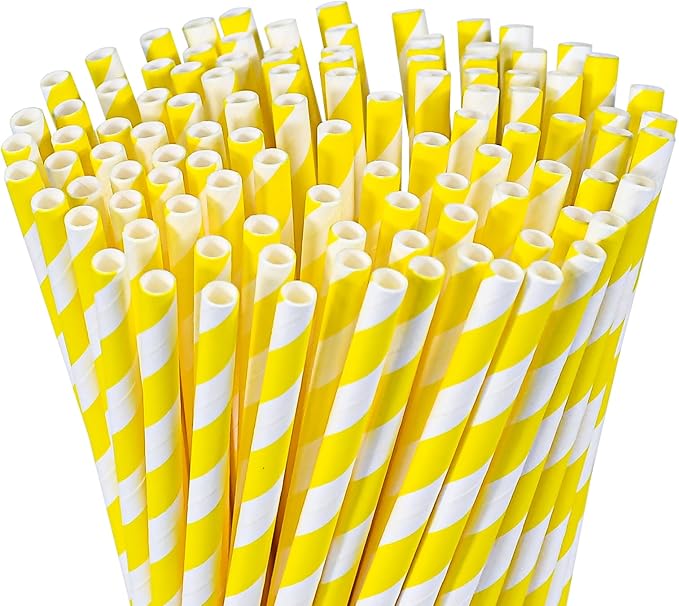 Eco-friendly Yellow White Striped Disposable Paper Drinking Straws 7.75'' x - Image 4