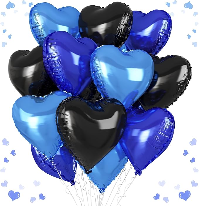 Blue Black Heart Balloons, 18 Inch Black and Dark Blue Heart Shape Balloon by vibzox