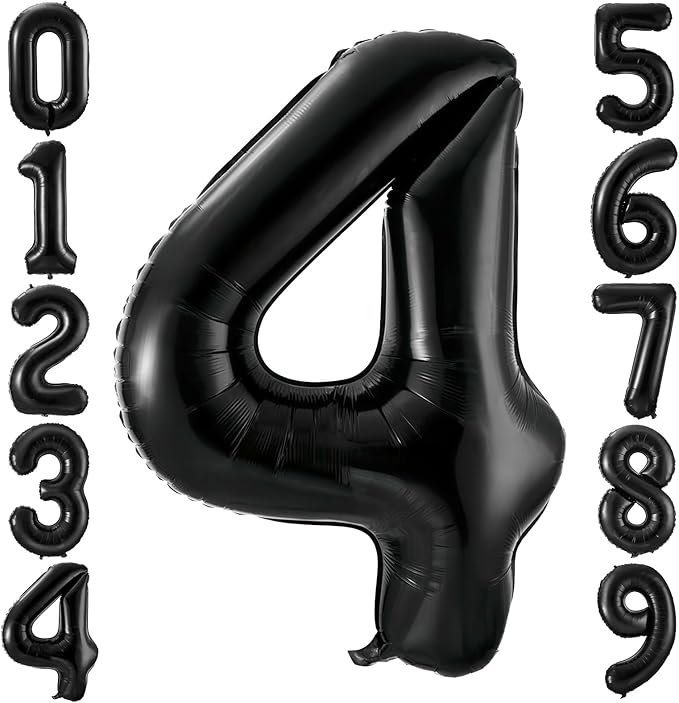 Black 4 Balloon Number, 40 Inch Number 4 Balloon Large Black 4 Foil Mylar by BBPOOL