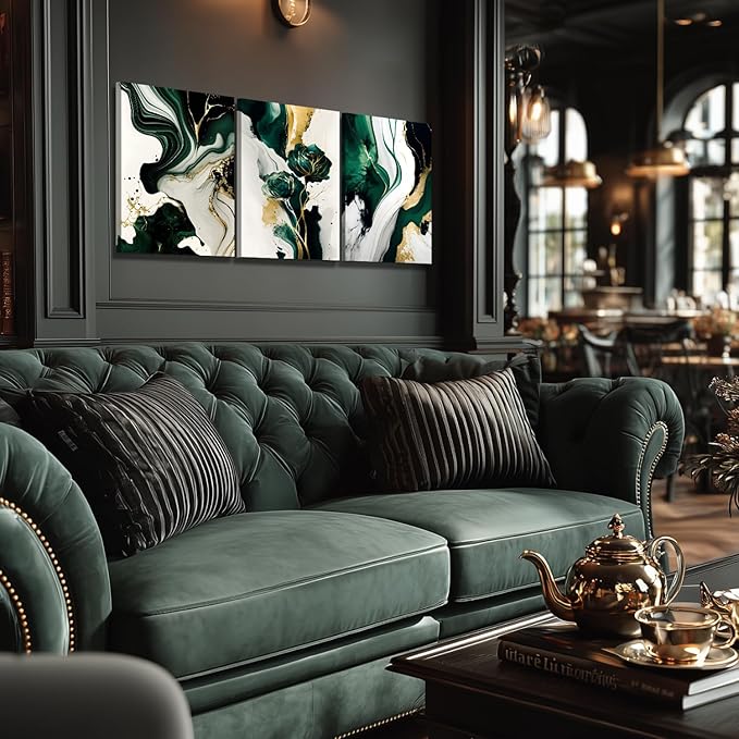 IAFWZX Framed Green Gold Abstract Wall Art, Emerald Marble Textured Wall Decor - Image 3