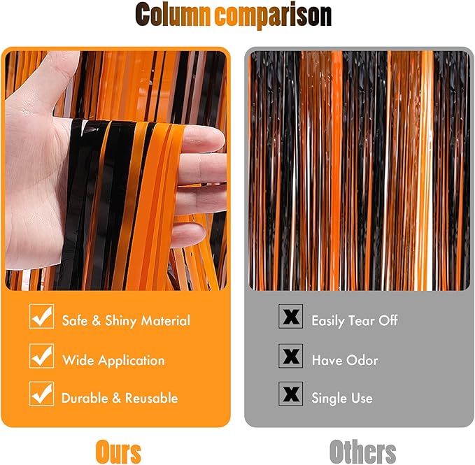 CANREVEL 2 Pack 3.3x8.2 Feet Black and Orange Foil Fringe Backdrop Curtains - Image 2