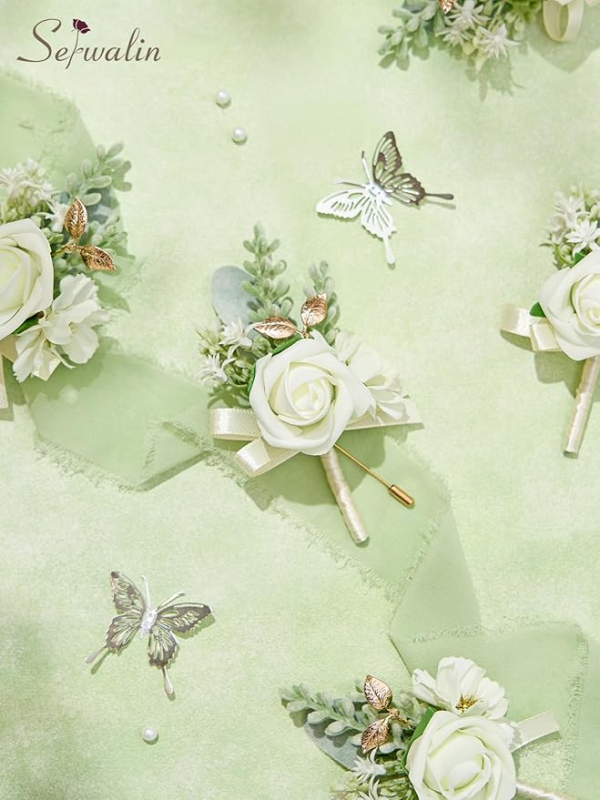 Serwalin 10Pcs Boutonniere for Men, Artificial Flowers for Wedding - Image 3