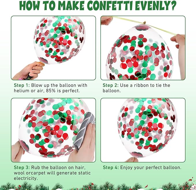 FunHot Christmas Balloons, 12 Inch Red Green Confetti Balloons Metallic Gold - Image 7