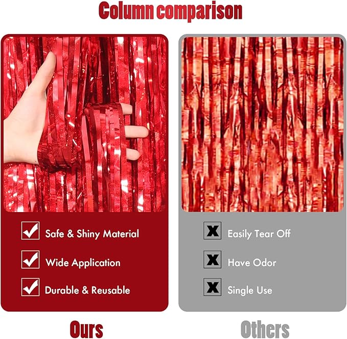 CANREVEL 2 Pack 3.3x8.2 Feet Red Foil Fringe Backdrop Curtains, Tinsel - Image 3