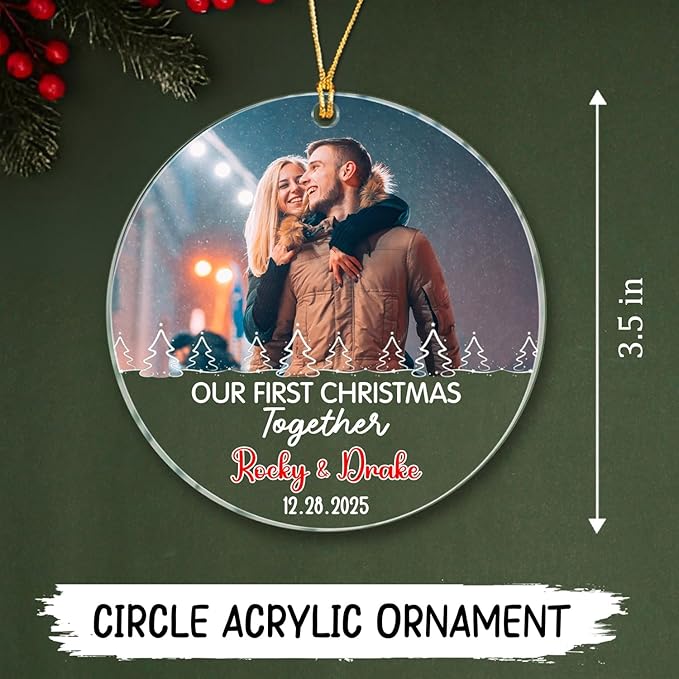 Personalized Our First Christmas Together Ornament 2025, Upload Photo Mr & Mrs - Image 5