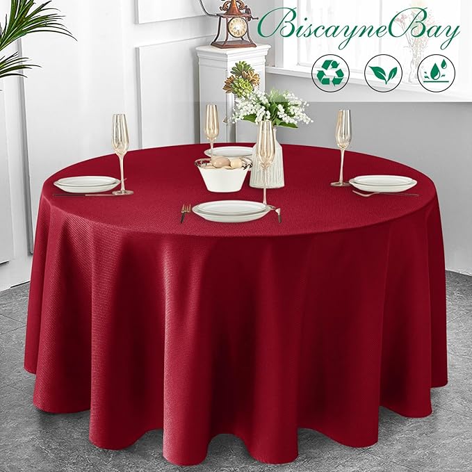 Biscaynebay Textured Fabric Round Christmas Table Cloths 108", Wedding and - Image 6