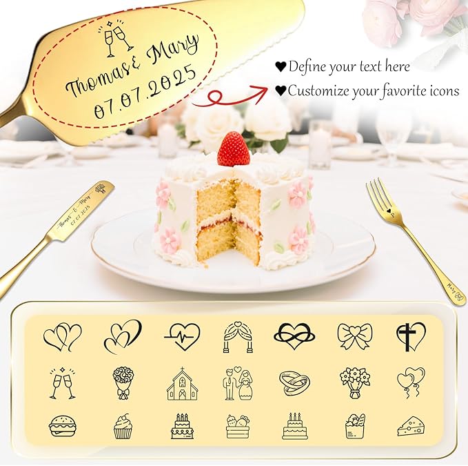 Custom Wedding Cake Knife and Server Set Personalized Cake Cutter - Image 3