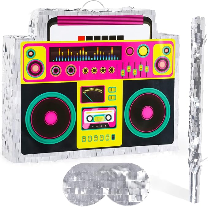 Boombox Pinata with Stick & Hanging Loop Retro 90s Hip Hop Mexican Pinata Game by Waenerec