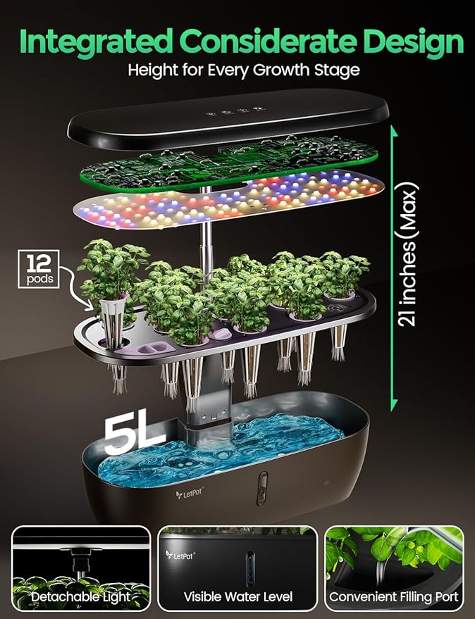 LETPOT LPH-Lite Hydroponics Growing System, 12 Pods Smart Herb Garden Kit Indoor - Image 5