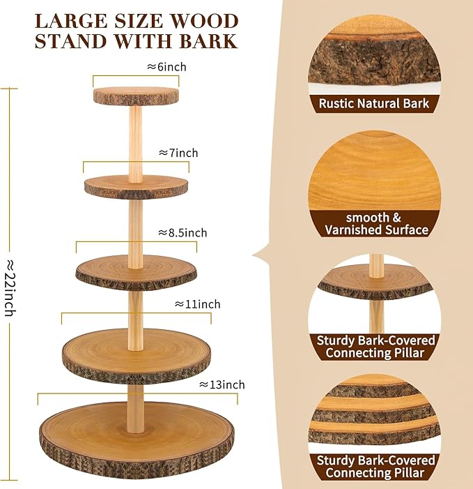 5-Tier Rustic Wooden Cupcake Stand - Image 7