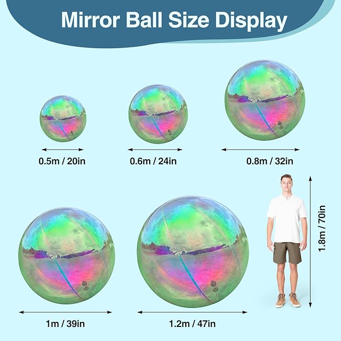 3PCS Iridescent Inflatable Mirror Ball, Big Shinny Balls Reusable Large PVC - Image 6