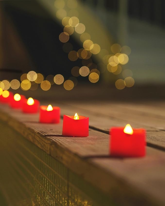 Homemory Red Tea Lights Candles Battery Operated, 200+Hour Flameless Flickering - Image 2