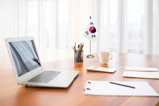 South Korea Korean Deluxe Desk Flag Set Small Mini Miniature South Korea Korean - Image 3