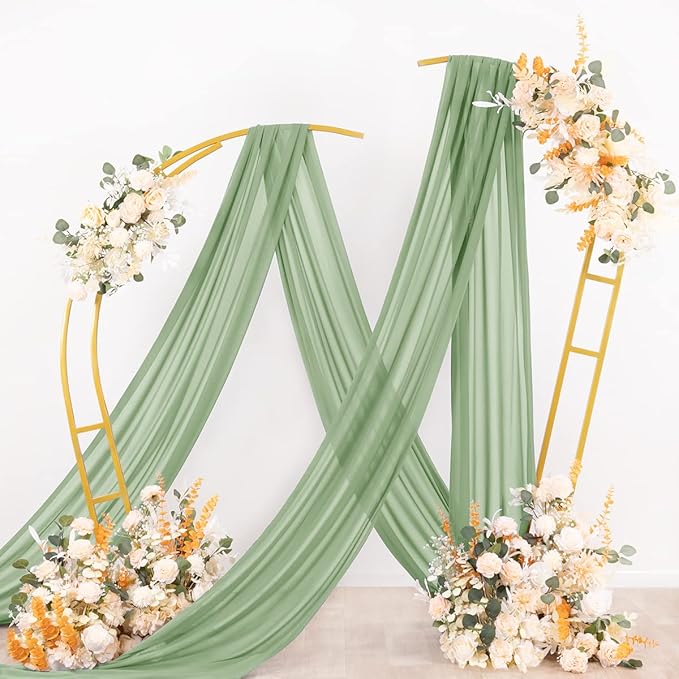 Socomi Wedding Arch Draping Fabric 2 Panels 29" x 19Ft Sage Green Sheer Chiffon - Image 4