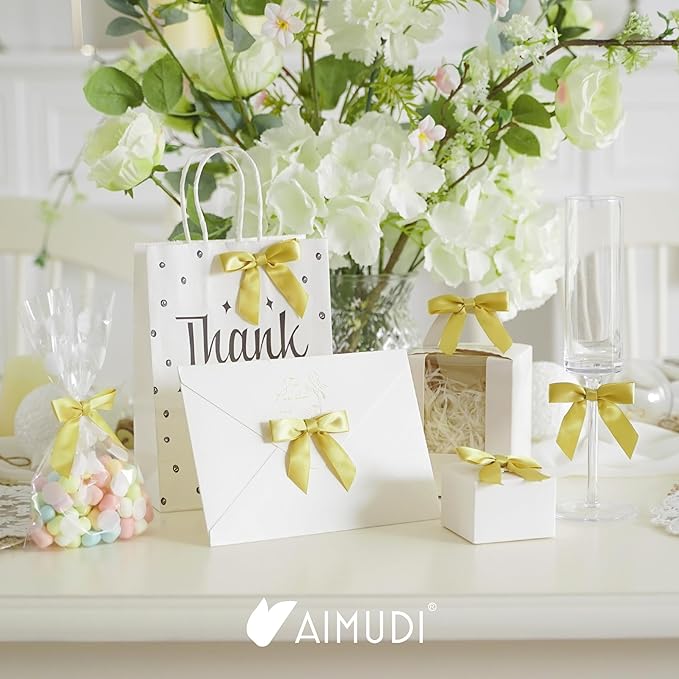 AIMUDI Small Gold Bows for Christmas Tree 2.5" Pretied Gold Bows for Gift - Image 3