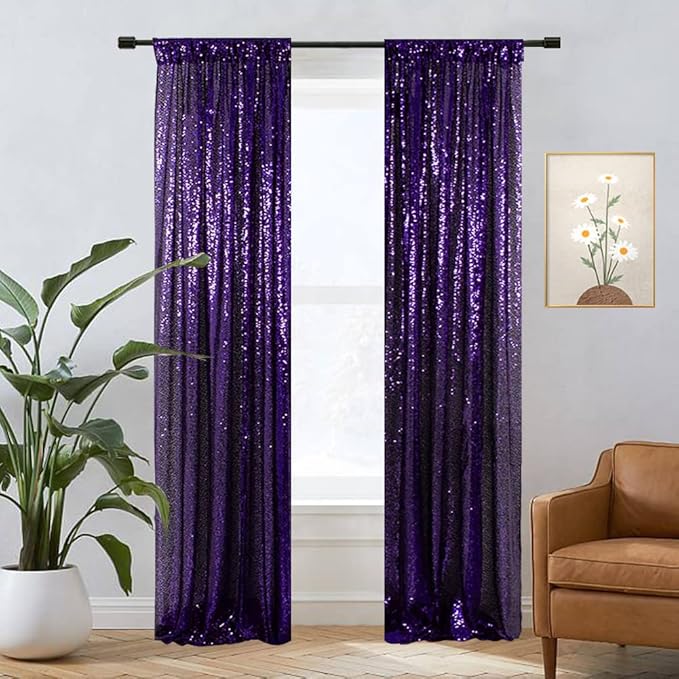 Eternal Beauty Purple Sequin Backdrop Curtains, Halloween Shimmer Back Drop - Image 4