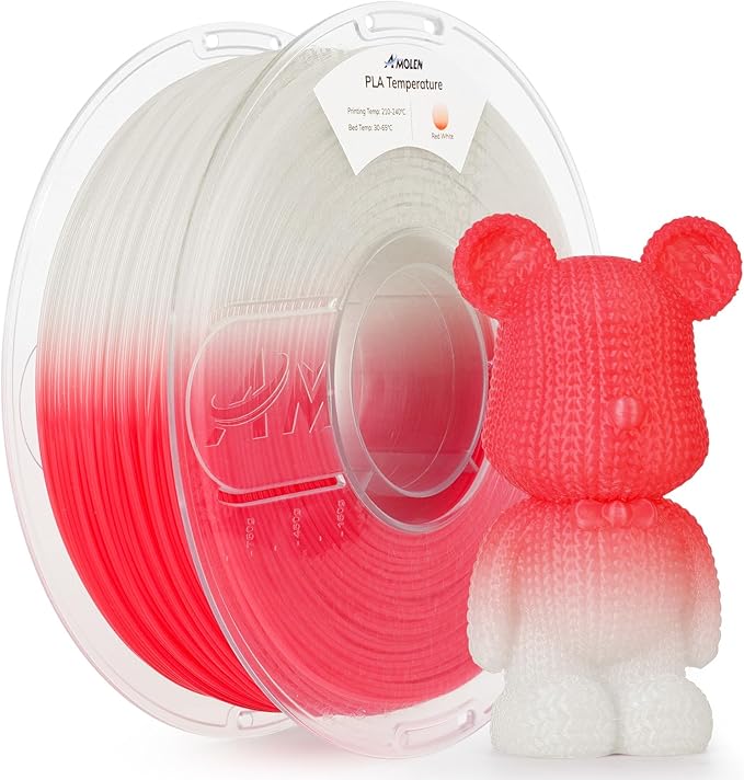 AMOLEN 3D Printer Filament, Temp Change Red to White PLA Filament 1.75mm by AMOLEN