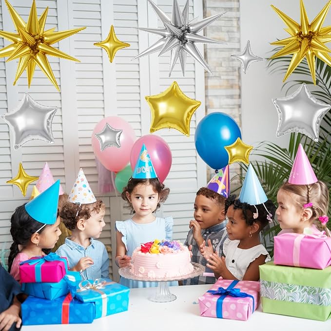 16 Pcs Gold Silver Star Balloons, 22/18/10 Inch Foil Balloons, Four-Pointed - Image 7