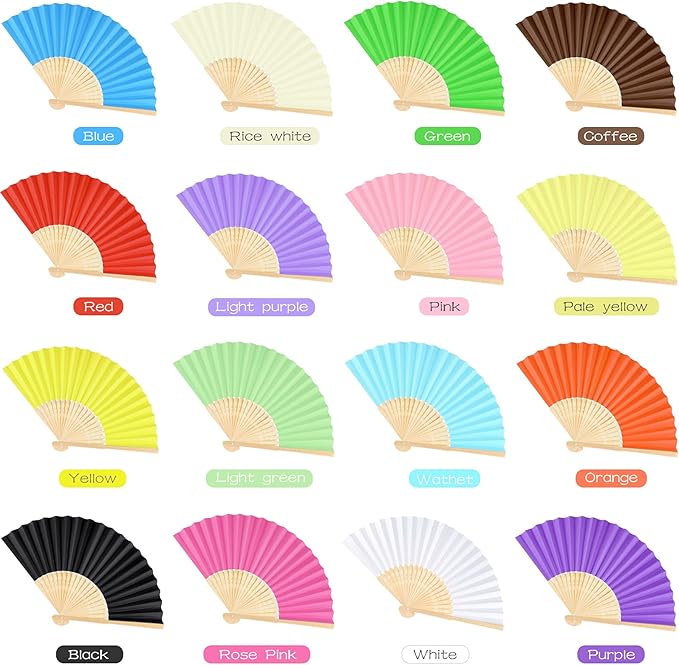 FEPITO 20 Pcs Handheld Paper Fan Paper Folding Fans - Image 3