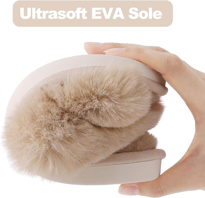 Evshine Women's Fuzzy Slippers Cross Band Memory Foam House Slippers Open Toe - Image 4