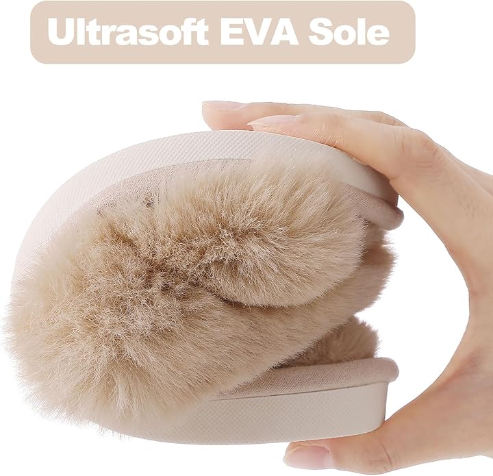 Evshine Women's Fuzzy Slippers Cross Band Memory Foam House Slippers Open Toe - Image 4