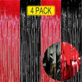 Red and Black Party Decorations- 4 Pack of 3.2x8.2ft Foil Fringe Curtains by EUFARS