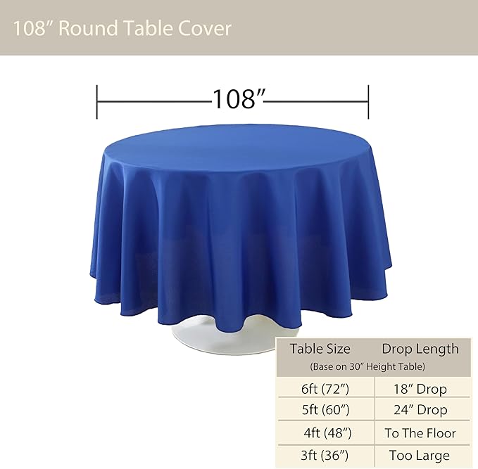 Craft And Party Round Tablecloth, 108 Inch Royal Blue Tablecloth, Polyester - Image 3