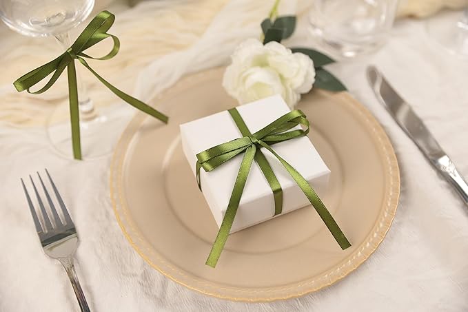 Olive Green Satin Ribbon 1/4 inch X Continuous 25 Yards, Single Face Polyester - Image 5