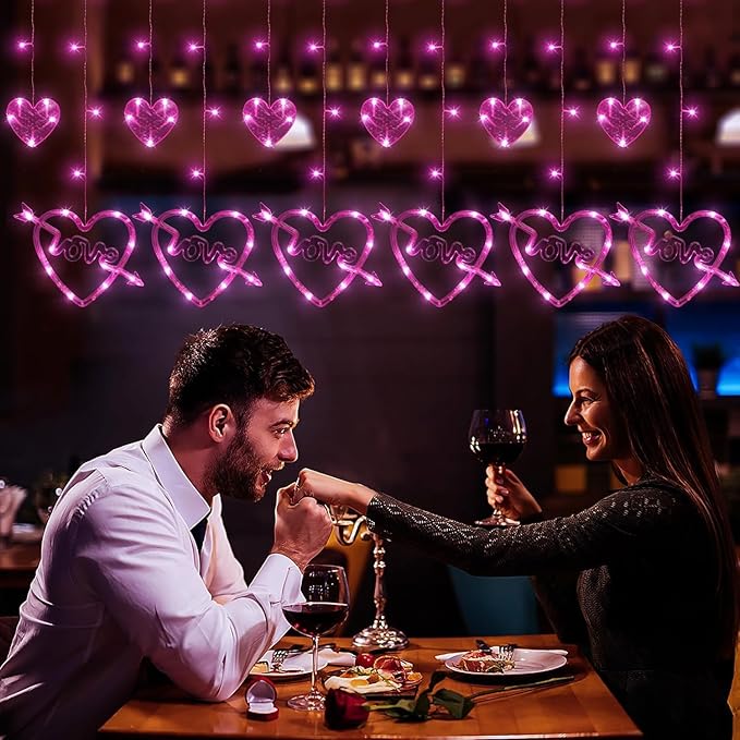 Valentines Day Decor, 138LED Love Heart Curtain Lights - Image 5