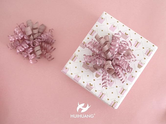 HUIHUANG Self-Adhesive Curly Bows Gift Wrap Accessory Dusty Rose Gift Bow 5 - Image 6