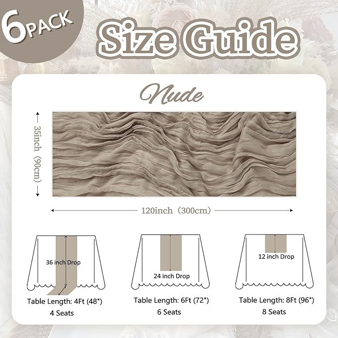 6 Pack Nude Cheesecloth Table Runner 10ft Boho Gauze Fabric Cheese Cloth Table - Image 2